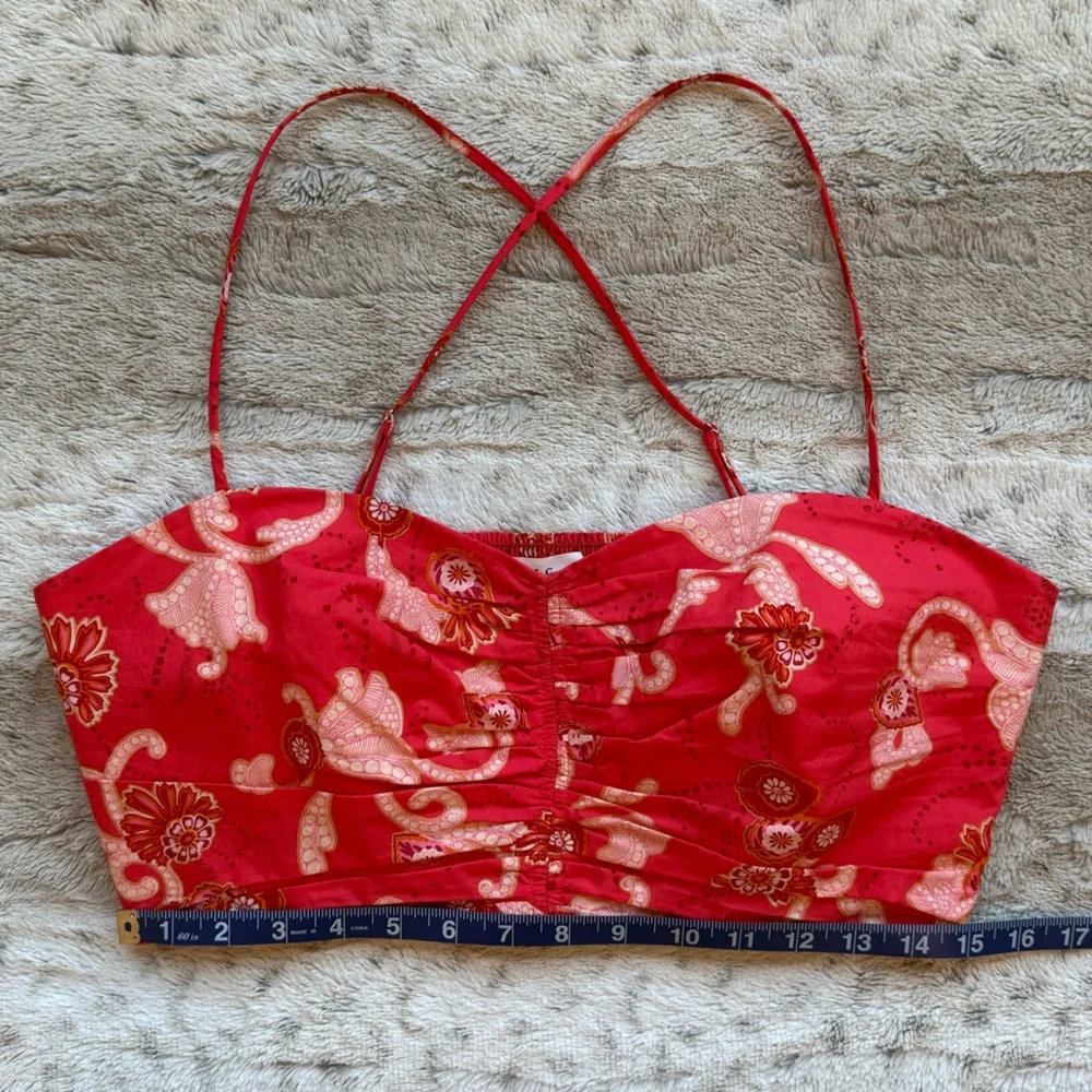 A.L.C. Arit Floral Sweetheart Crop Top in Calla Size 12 - Picture 13 of 16